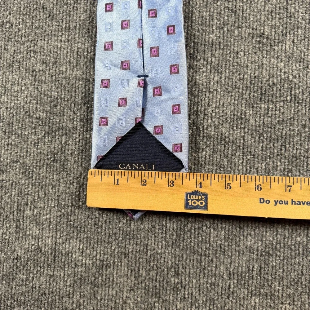 Canali Tie Blue Jacquard Geometric Squares Modern Luxury 3.75